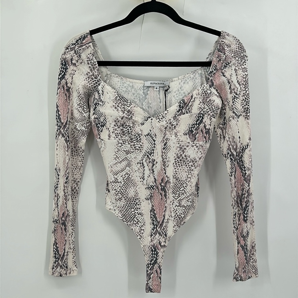 Snakeskin Print Long Sleeve Bodysuit